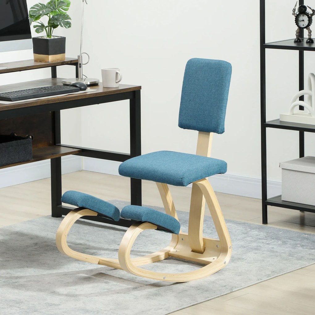 Cadeira ergonómica para joelhos com encosto, assento oscilante para joelhos, corretor de postura 51x84x93 cm azul escuro