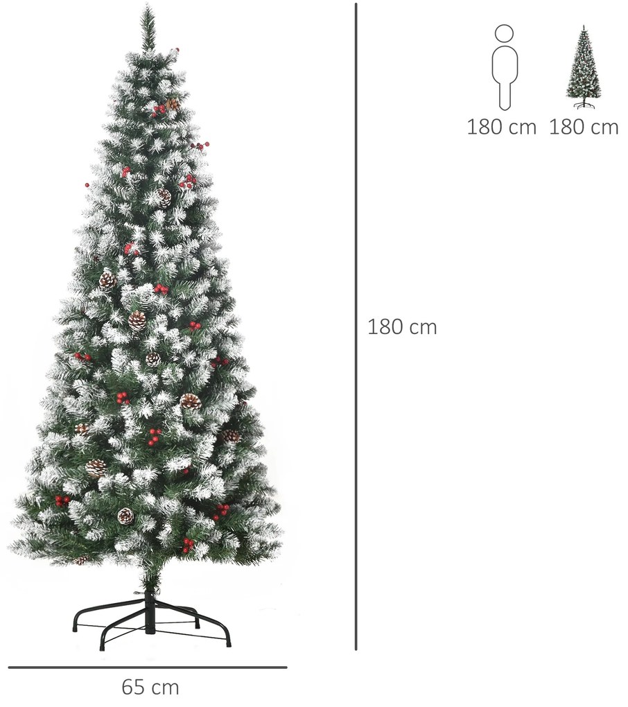 Árvore de Natal Artificial 180 cm Ignífugo com 618 Ramos 34 Bagas 30 P