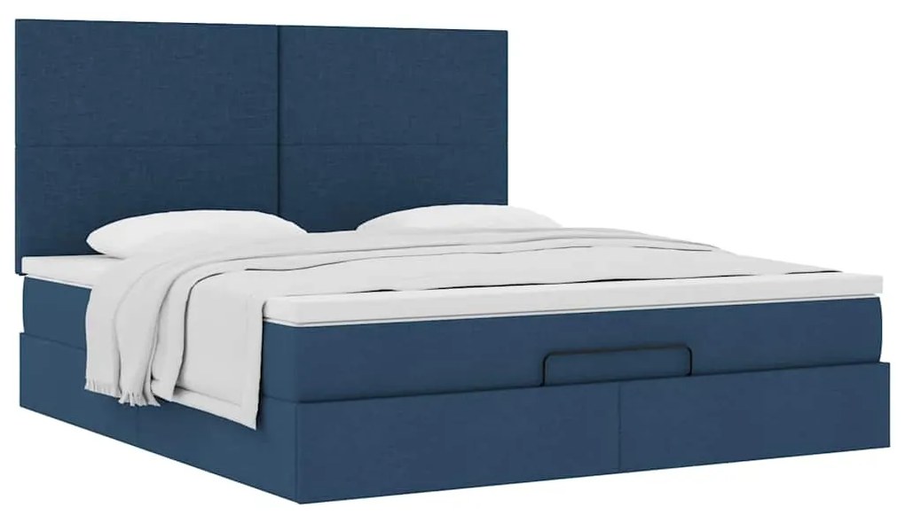 Estrutura de cama otomana com colchão 160x200 cm tecido azul