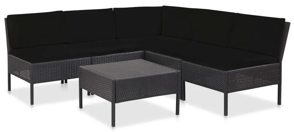 vidaXL 6 pcs conjunto lounge de jardim c/ almofadões vime PE preto