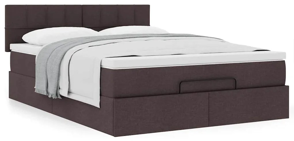 Estrutura cama otomana colchão 140x200cm tecido castanho escuro