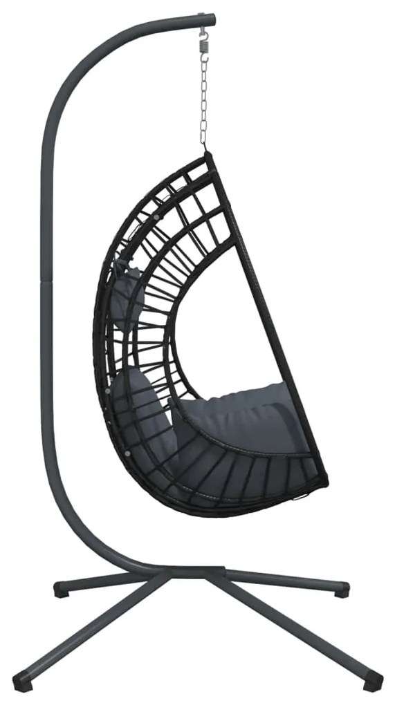 Cadeira forma de ovo suspensa c/ suporte vime/aço antracite