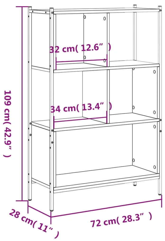 Estante 72x28x109 cm derivados de madeira cinzento sonoma