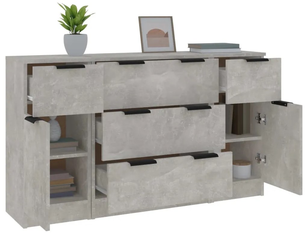 3 pcs conjunto de aparadores madeira processada cinza cimento