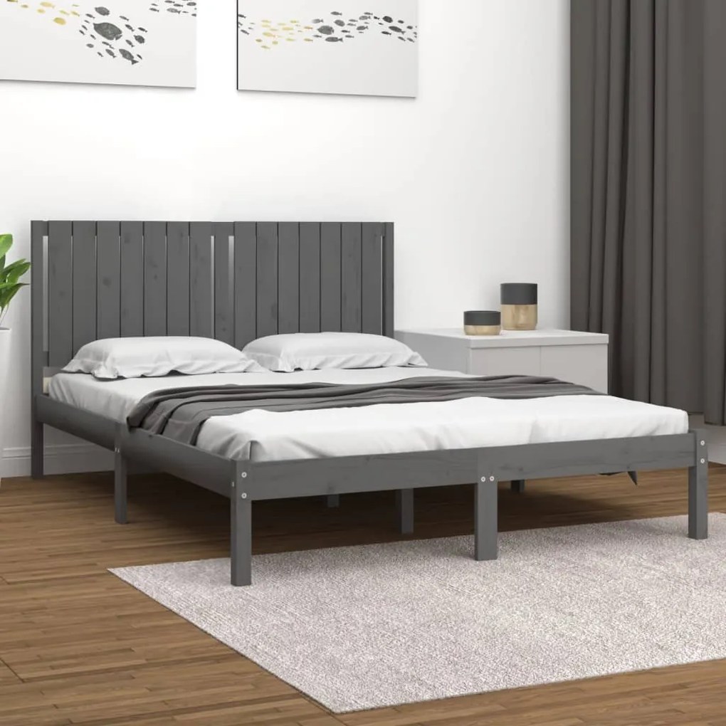 Estrutura de cama king 150x200 cm madeira maciça cinzento