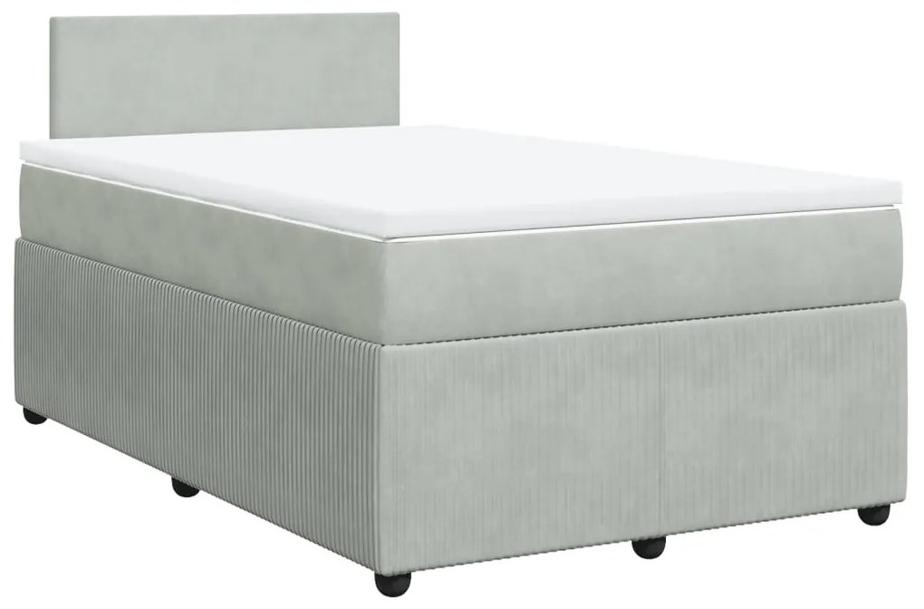 Cama boxspring c/ colchão 120x200 cm veludo cinzento-claro