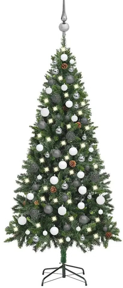vidaXL Árvore Natal artificial pré-iluminada c/ bolas e pinhas 180 cm