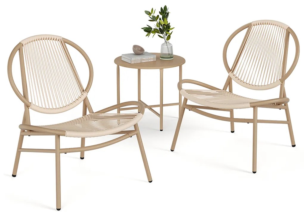 Conjunto de móveis de Jardim com mesa e 2 cadeiras castanho camel