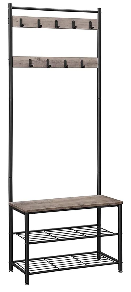 Bengaleiro e cabide com sapateira entrada 70 x 32 x 175 cm preto-greige