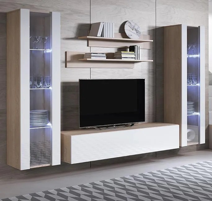 Conjunto de Móveis de Sala Melres – 2,6 m – Modular em Sonoma e Branco