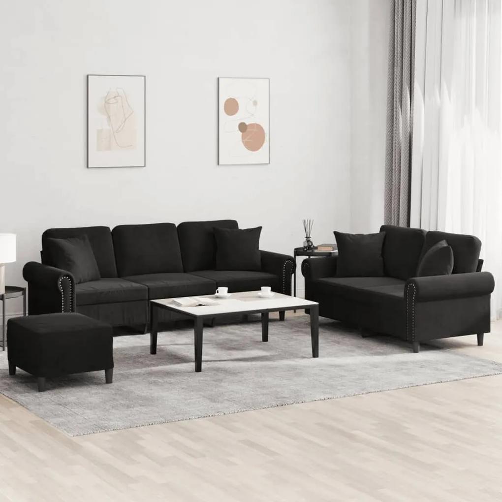 3202285 vidaXL 3 pcs conjunto de sofás com almofadas veludo preto