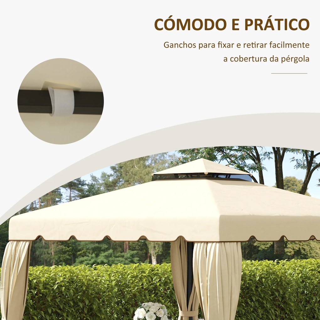 Outsunny Toldo de Substituição para Pérgola 2,96x2,96m Teto de Substituição para Pérgolas Exterior com Duplo Teto e 8 Orifícios de Drenagem Bege