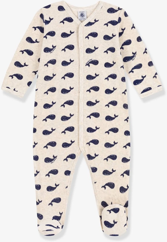 Pijama em veludo com baleias para bebé bege