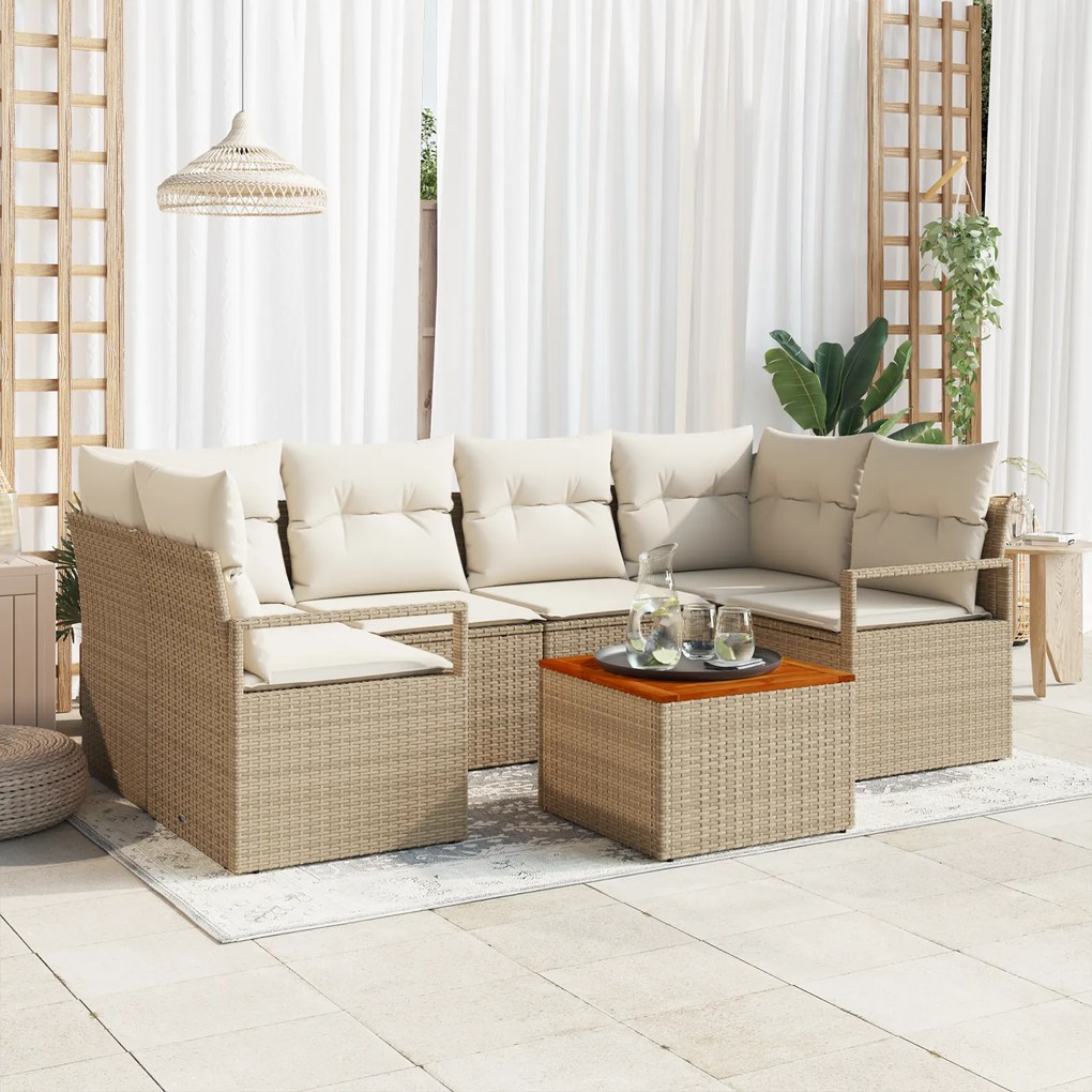 Conjunto de Sofá de Jardim vidaXL com Almofadas Bege Rattan Poliéster