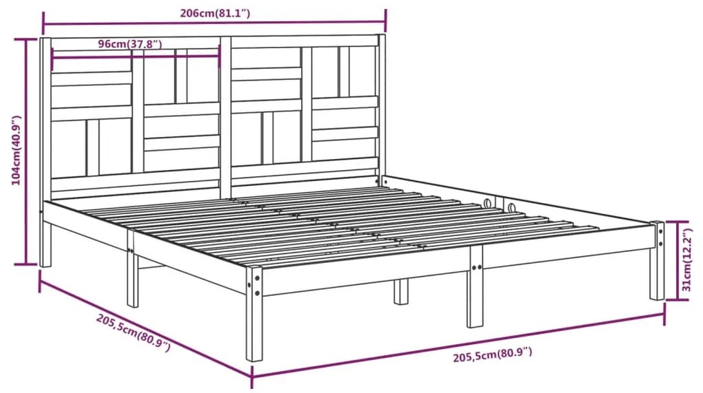 Estrutura de cama 200x200 cm madeira maciça cinzento