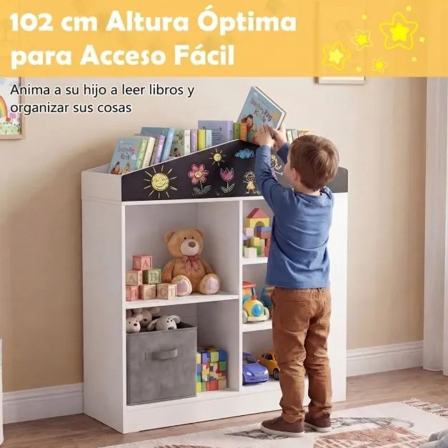 Estante infantil em forma de casa 94 x 30 x 102 cm com 11 compartimentos abertos para quarto, sala de jogos ou creche – Branca