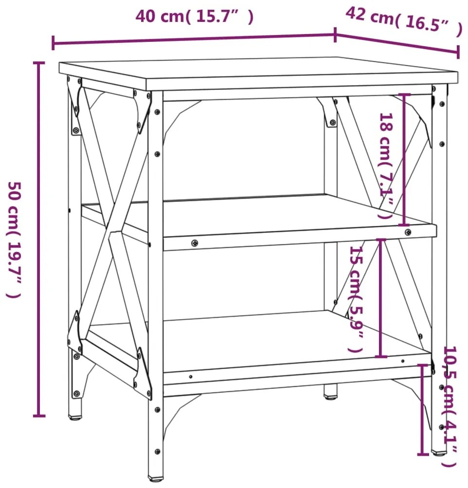 Mesa de apoio 40x42x50 cm derivados de madeira cinzento sonoma