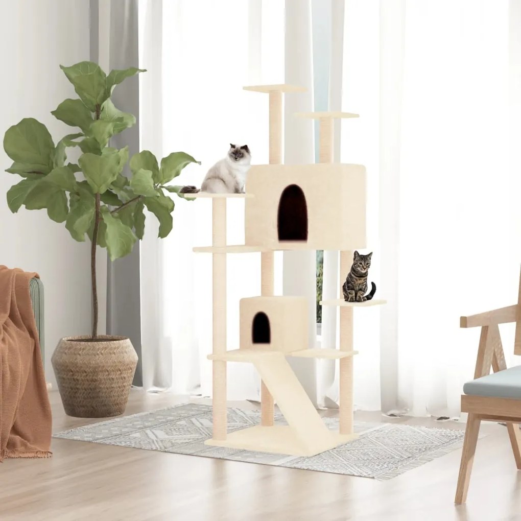171693 vidaXL Árvore para gatos c/ postes arranhadores sisal 153 cm cor creme