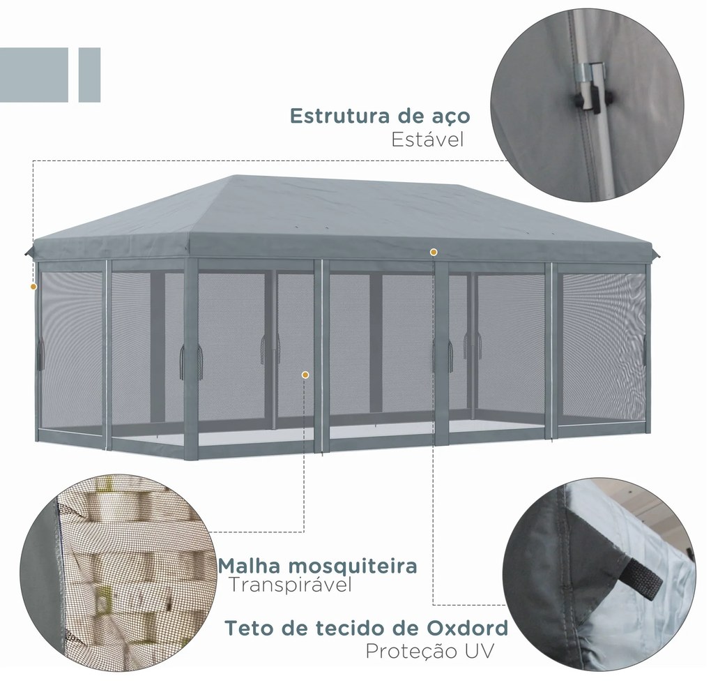 Tenda Dobrável 585x295x270 cm Tenda de Jardim com 6 Mosquiteiros Bolsa
