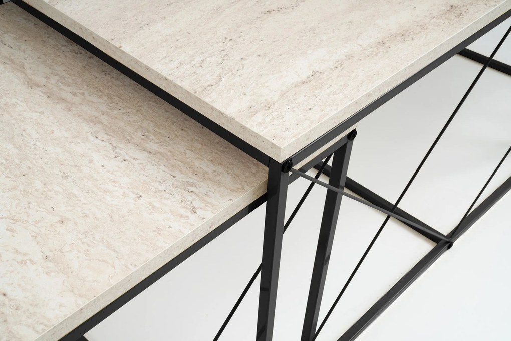 **** Conjunto de Mesas de Centro Defne – Preto Travertino – 100x52x50