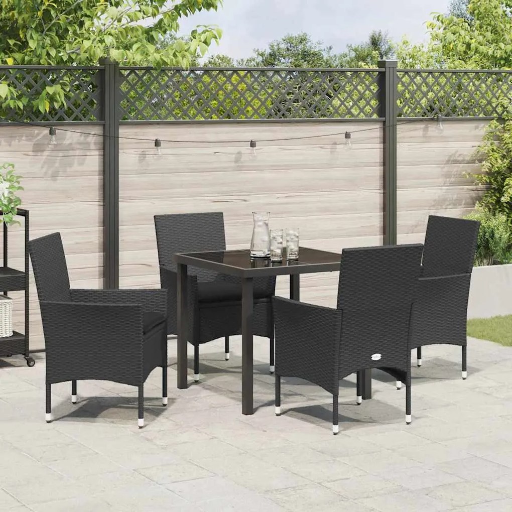 Conjunto de Jantar de Jardim com 5 Peças e Almofadas Pretas em Rattan