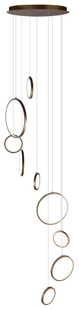 Candeeiro suspenso de design bronze escuro 9 luzes incluindo LED regulável em 3 níveis - Vide Anella Moderno
