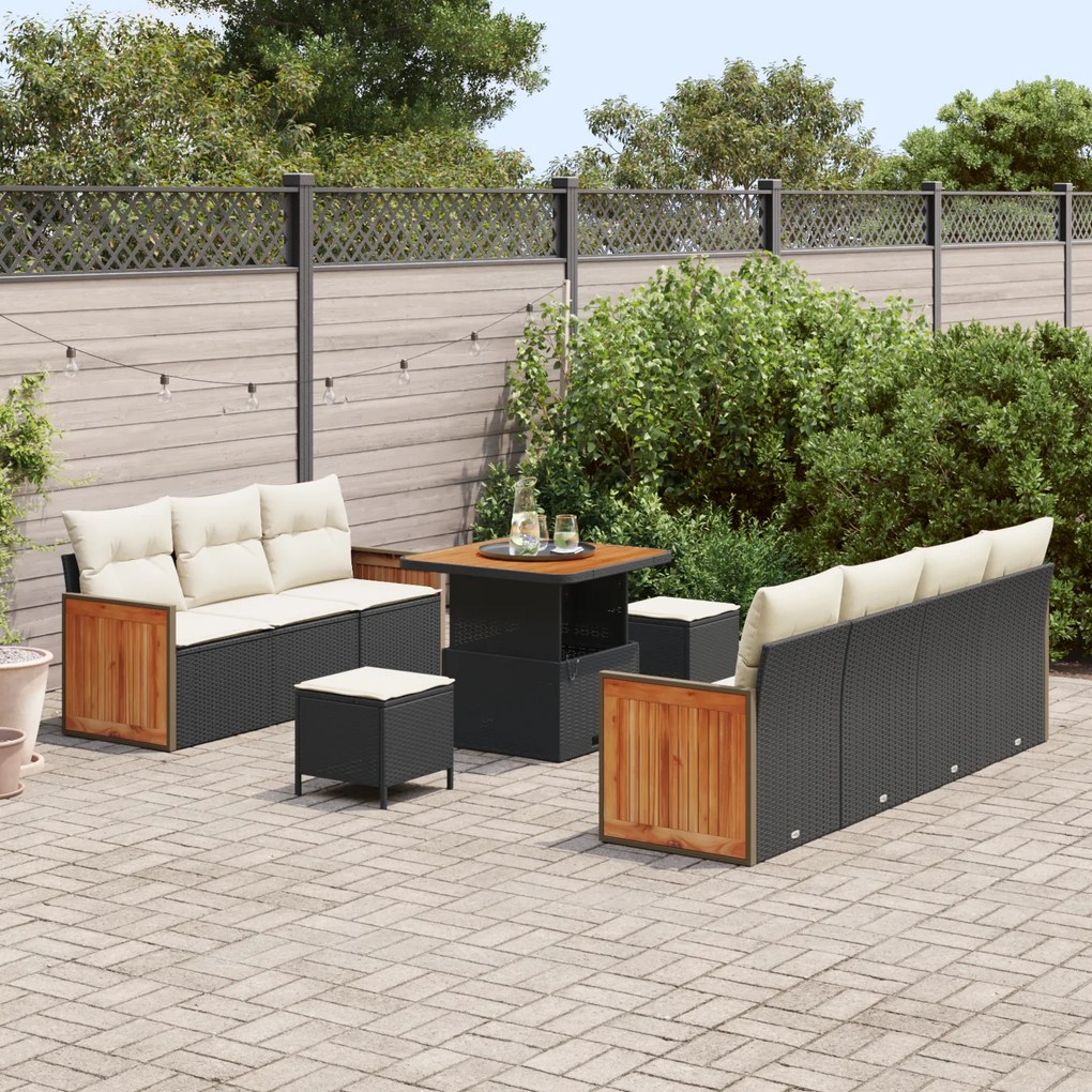 Conjunto de Sofá de Jardim vidaXL 10 peças com Almofadas Vime Preto Ac