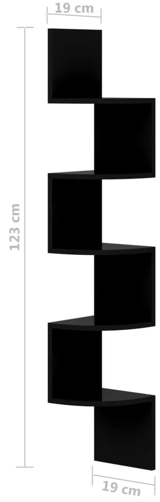 Estante de canto p/ parede derivados madeira preto brilhante