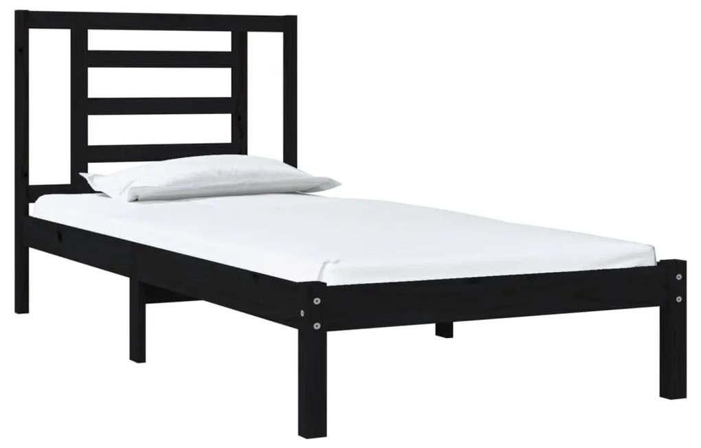 Estrutura de cama 100x200 cm pinho maciço preto