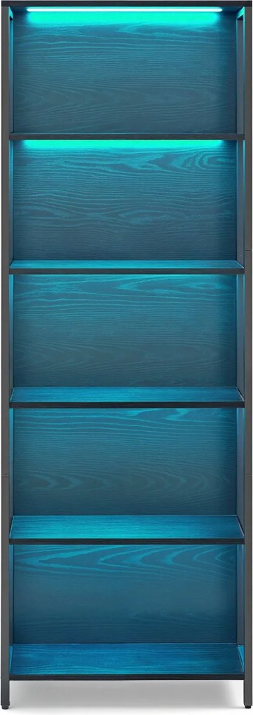 Estante de 6 prateleiras com luzes LED ajustáveis 30,3 x 60 x 178 cm preta