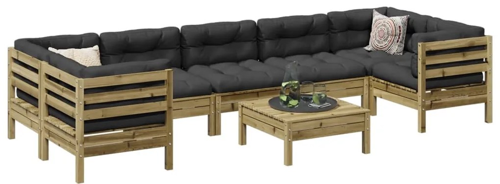vidaXL 8 pcs conj. sofás jardim c/ almofadões madeira pinho impregnada