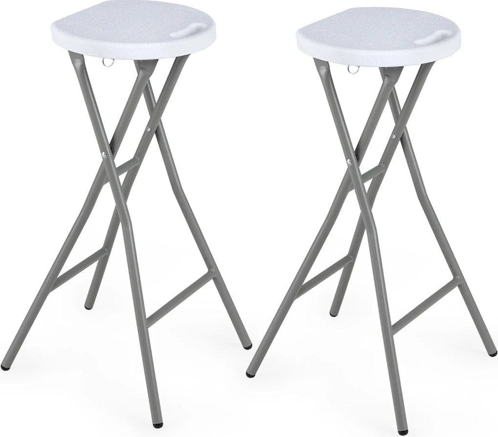 Conjunto de 2 Bancos altos Dobráveis, 30 x 26,5 x 70 cm, Suporte até 150 kg, Brancos