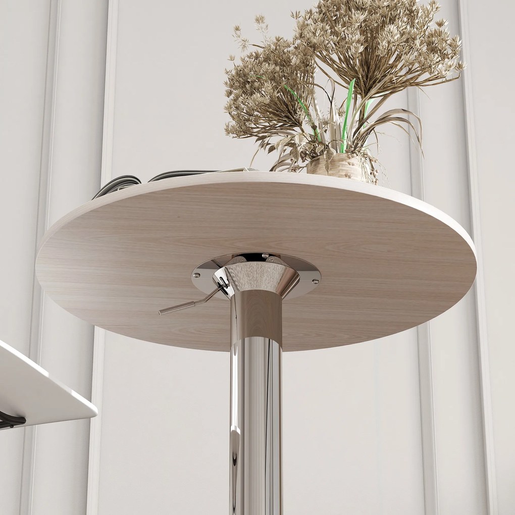 Mesa de Bar com Altura Ajustável Ø60x67-93 cm Giratória 360° com Base Redonda (BANCOS NÃO INCLUÍDOS) Mesa Alta Moderna para Cozinha Ø60x67-93 cm Madei