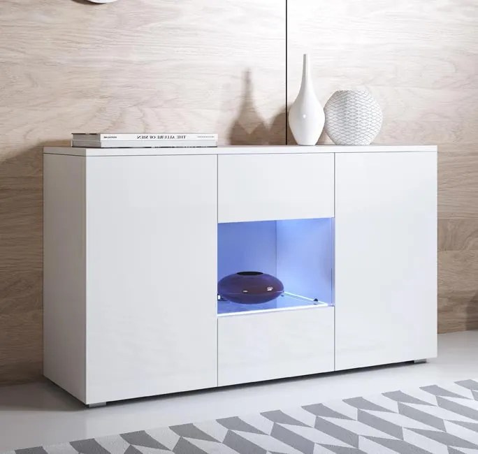 Aparador Clash de 120cm com Luzes LED - Branco Brilhante - Design Mode