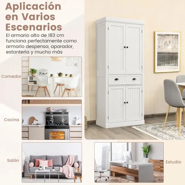 Armario arrumação com estantes reguláveis de 2 portas com gaveta para sala de estar Sala de jantar e corredor 76 x 40 x 183 cm Branco