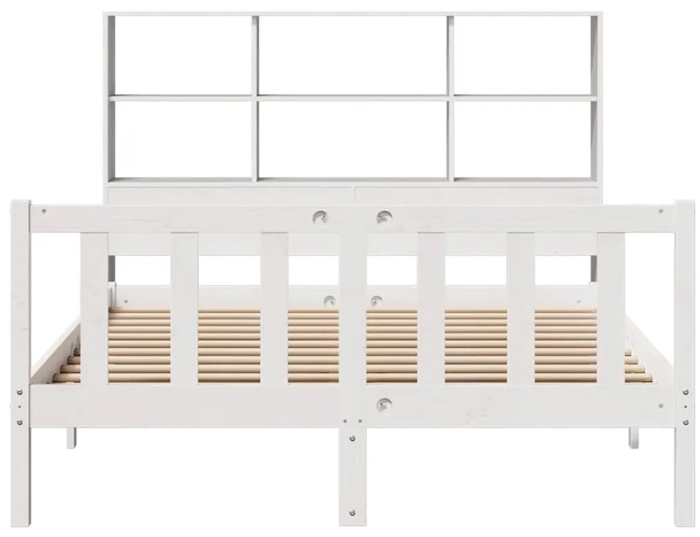 Cama com estante sem colchão 140x200 cm pinho maciço branco