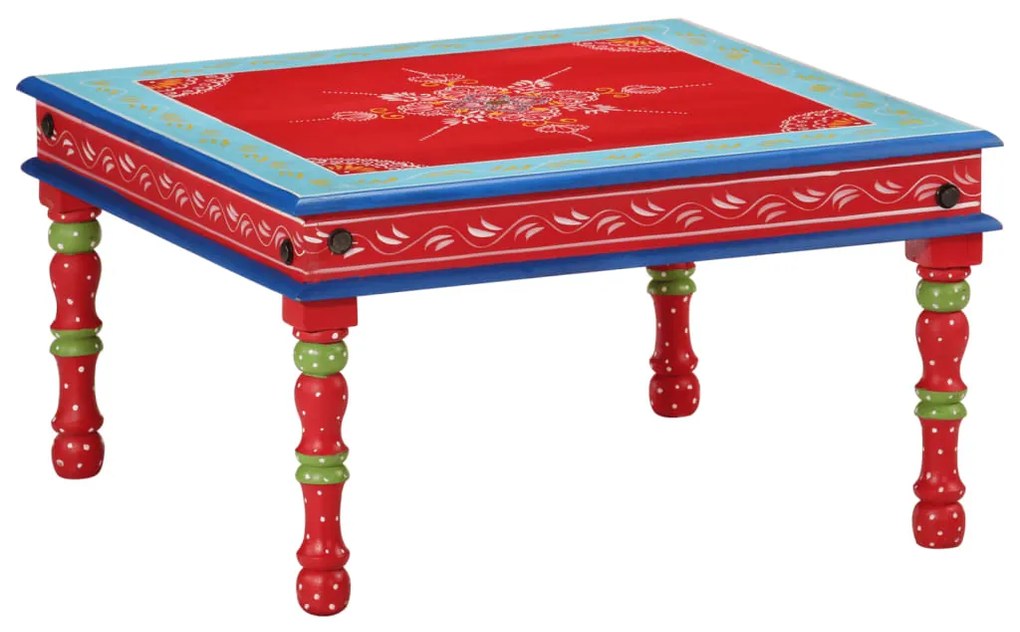 VidaXL Mesa de centro pintada à mão mangueira maciça vermelho