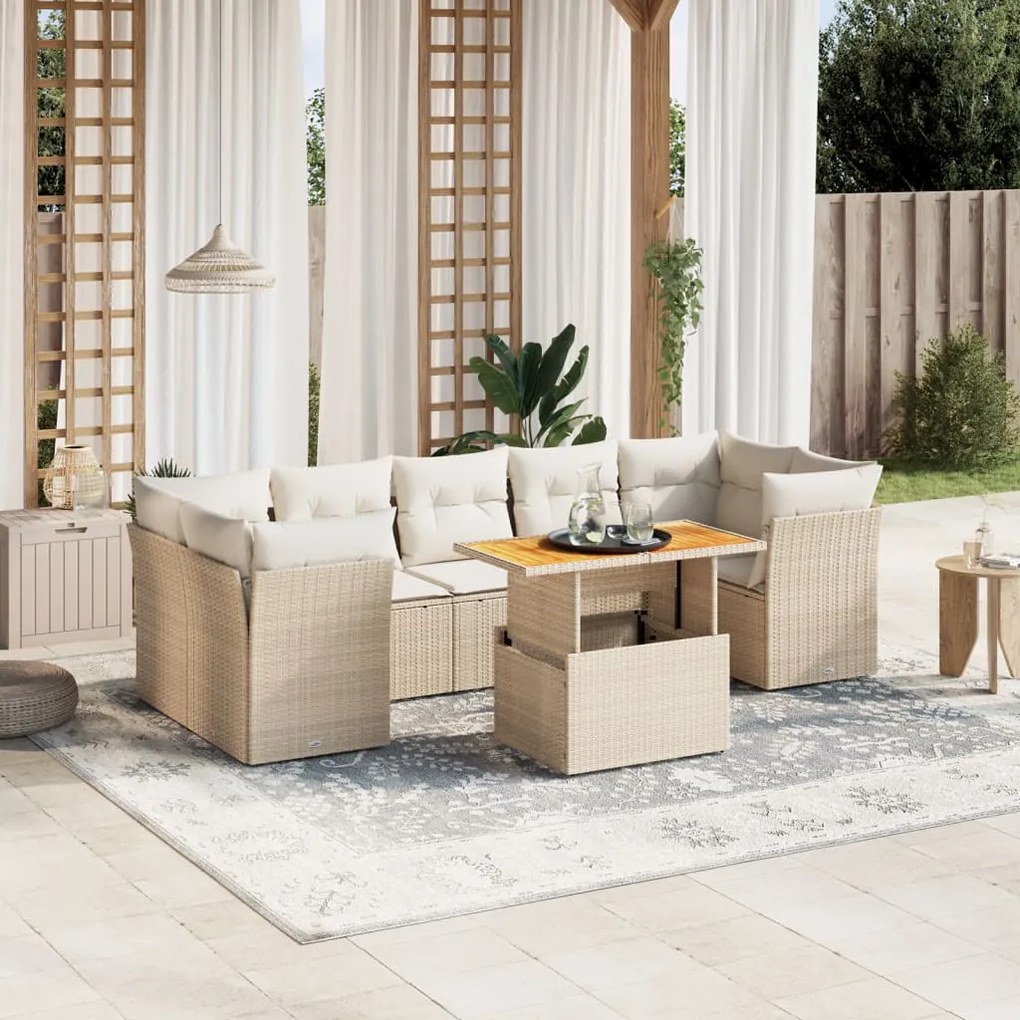 vidaXL 8 pcs conjunto de sofás p/ jardim com almofadões vime PE bege