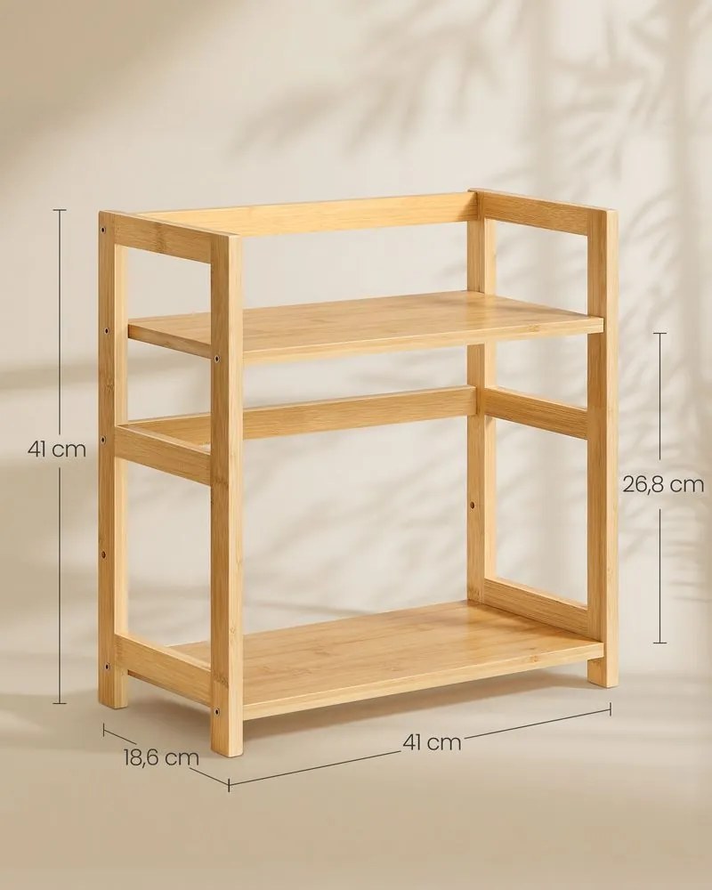 Estante para especiarias 18,6 x 41 x 41 cm com 2 prateleiras em bambu bege natural
