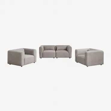 Conjunto De Sala Com Sofá Modular De 2 Peças E 2 Poltronas Fogler Bombazina Cinzento Toupeira Claro - Sklum
