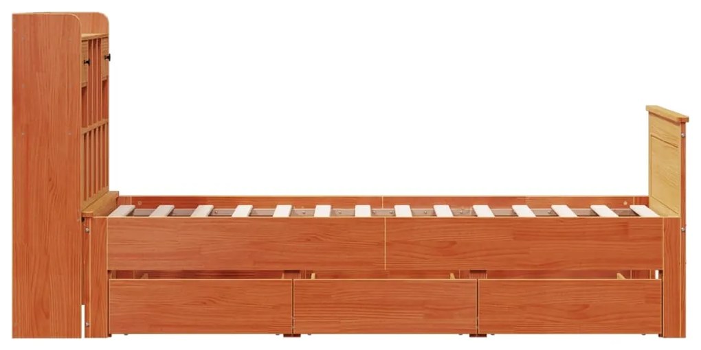 Cama com estante sem colchão 75x190cm pinho maciço castanho-mel