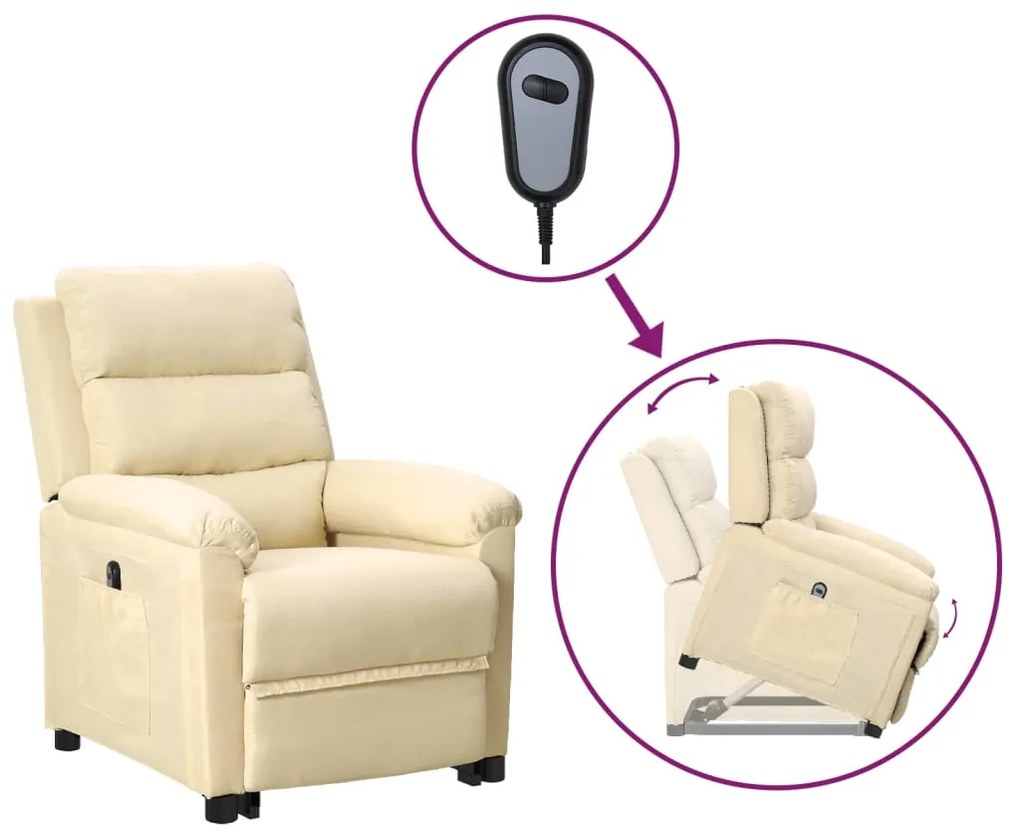 vidaXL Poltrona elevatória tecido cor creme