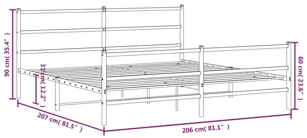 Estrutura de cama com cabeceira e pés 200x200 cm metal branco