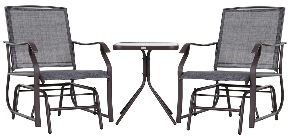 Outsunny Conjunto de Móveis de Jardim Conjunto de 2 Cadeiras de Balanço 1 Mesa de Metal Textilene para Pátio Terraço 50x50x60 cm Carga 160 kg