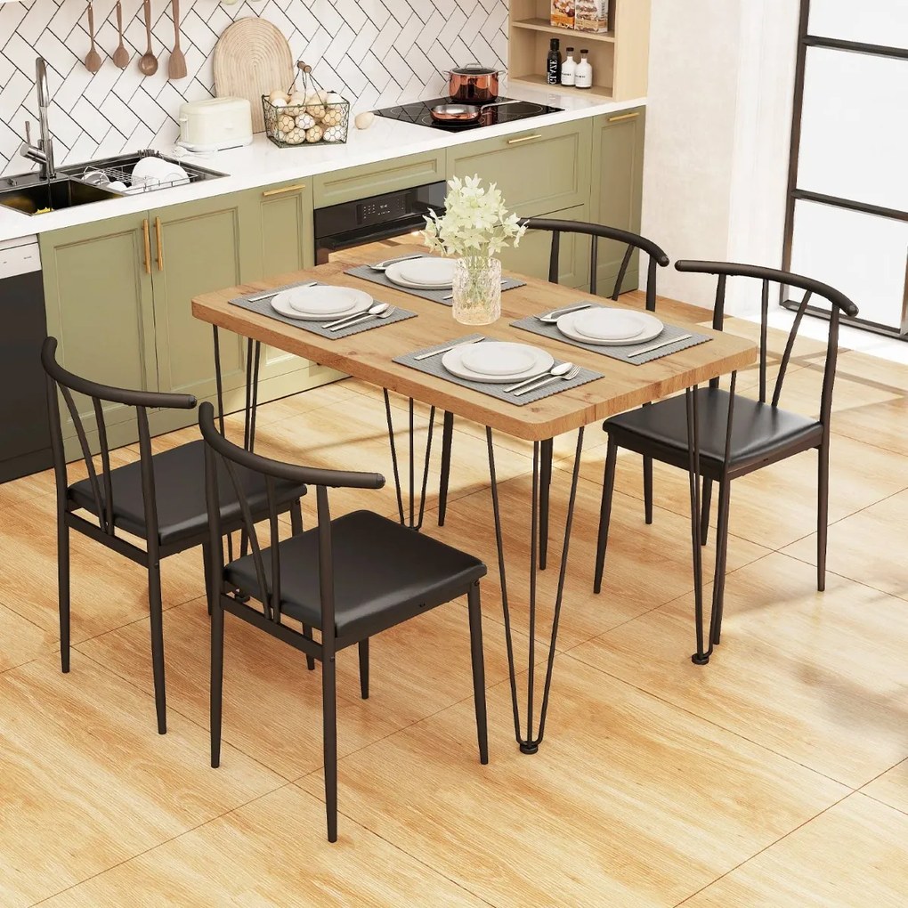 Conjunto de mesa de jantar de 5 peças Mesa retangular industrial com 4 cadeiras e Estrutura metálica Carvalho Rústico + Preto