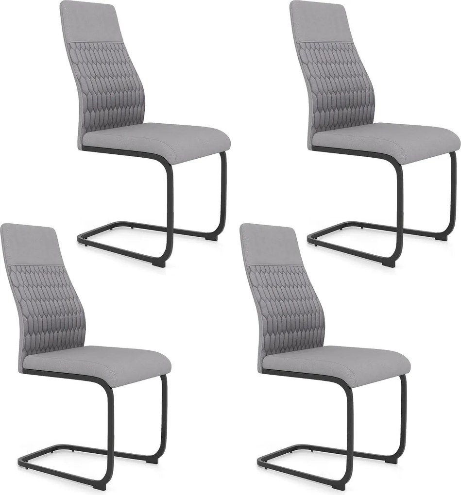 Conjunto de 4 cadeiras de jantar (MESA NÃO INCLUIDA) modernas com encosto alto inclinável, base metálica em forma de U, assento e encosto acolchoados