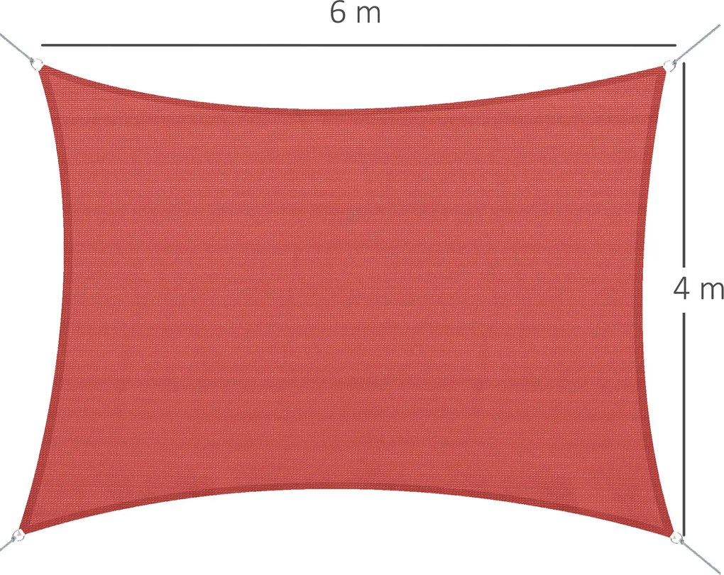 Toldo vela retangular 4x6 m, tecido para exterior com proteção UV, 185 g/m² de HDPE, para jardim, terraço, pátio, piscina e varanda, em tijolo e terra