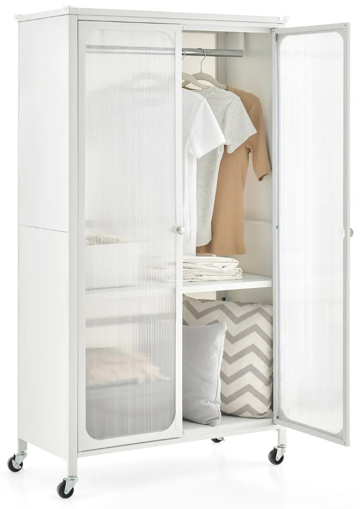 Armário guarda roupa de metal com haste suspensa e prateleira ajustável organizador de roupas para quarto 80,5 x 36,5 x 147 cm branco