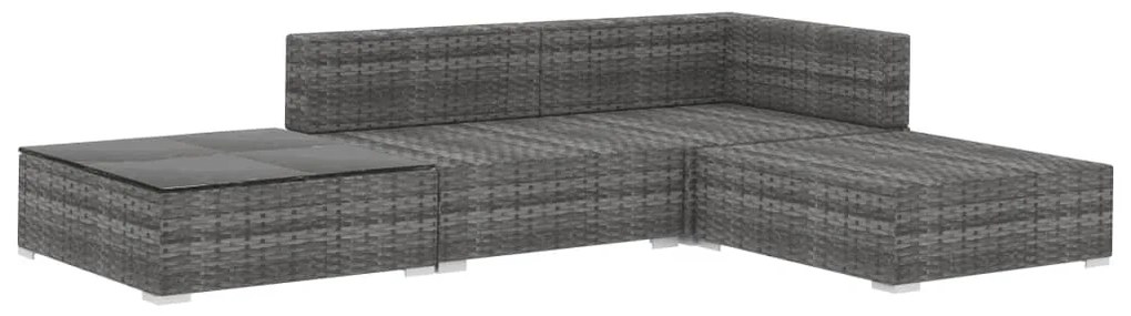 Conjunto lounge de jardim c/ almofadões 4 pcs vime PE cinzento
