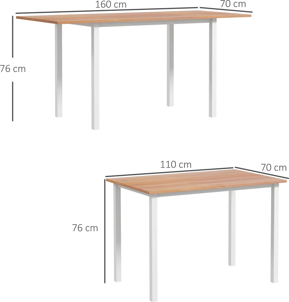 Mesa de jantar extensível, mesa de cozinha de design moderno com tampo grande para 6 pessoas e estrutura em aço castanho (CADEIRAS NÃO INCLUÍDAS)